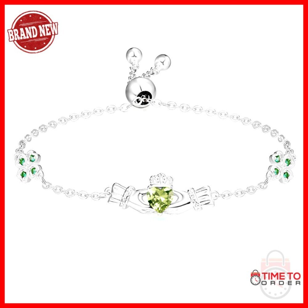 Sterling Silver Claddagh Bracelet Elegant Irish Jewelry Heart Shamrock Charm